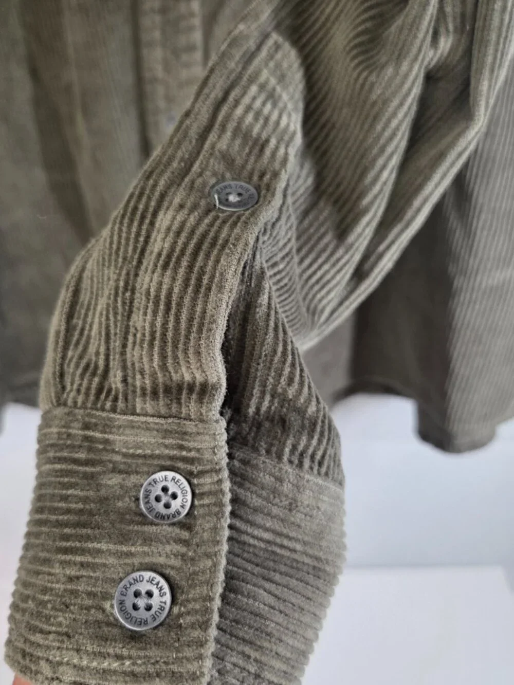 True Religion Western Button Up XXXL Corduroy Shirt Jacket Mens 100 Cotton Green